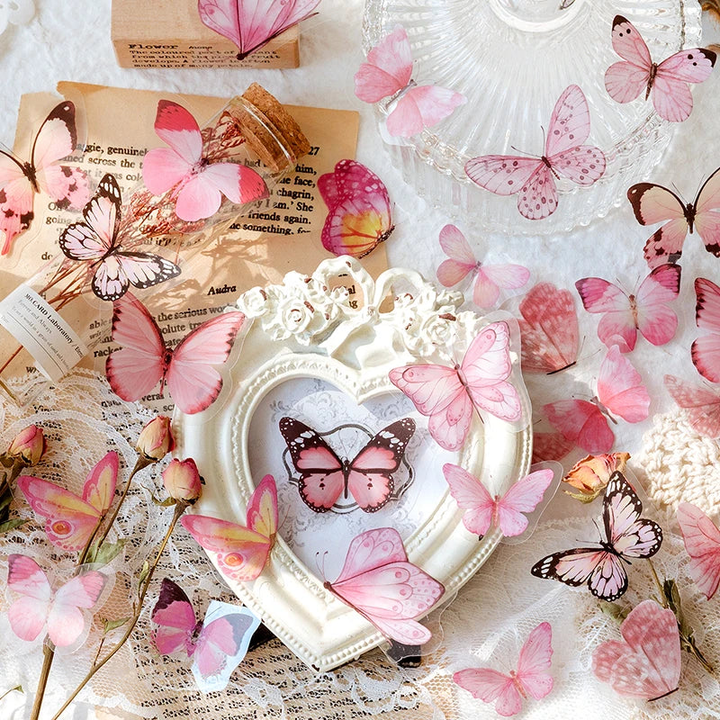 40Pcs/lot Butterfly Deco Stickers Scrapbooking Bullet Journaling Toy Retro Craft Deco Album DIY Stationery Stickers Waterproof Qme
