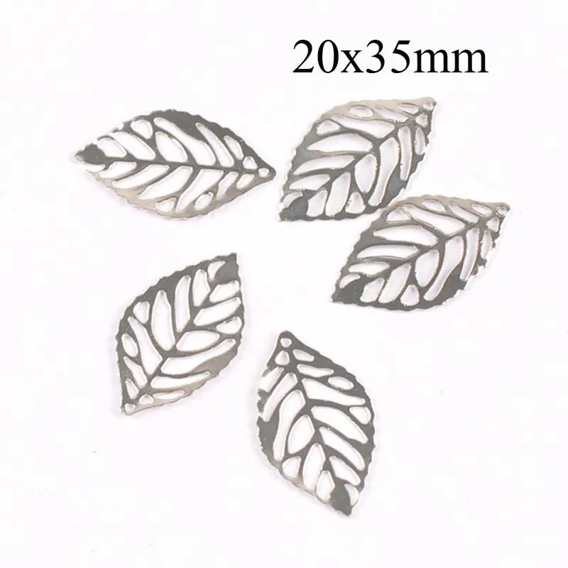 30Pcs Metal Crafts Filigree Leaves Wraps Connectors Embellishments For DIY Home Decor Handicraft Scrapbooking 20-45mm YK0786 Qme silver