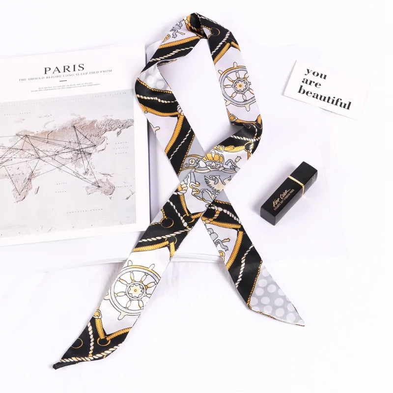 Print Flower Small Scarf Women Handle Bag Ribbons Fashion Head Long Qme SJ-S18