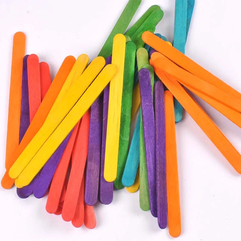50Pcs/Lot Natural Wood & Colorful Wooden Popsicle Stick For Ice Cream Sticks Kids Educational Toys Handmade DIY Wood Craft Arts Qme