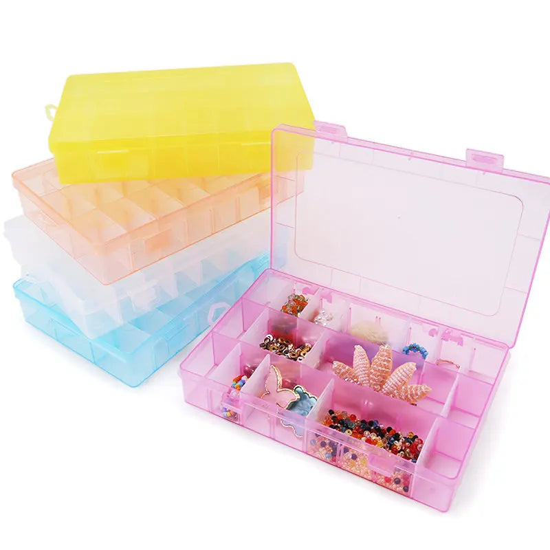 19.5x13x3.5CM Rectangle Adjustable Jewelry Container Box Case Compartment Plastic Storage Box for Beads Earrings 24 Slots 1PCS Qme