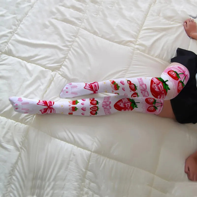 Pink Adorable Anime Tight Stocking Female 3D Printed Cute Strawberry Qme