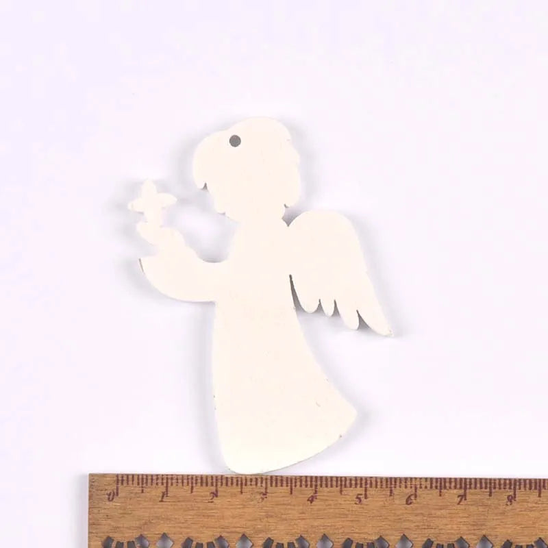 5pcs+1m hemp rope Christmas Tree Ornament Wooden Hanging Pendants White angels/stars/snowflakes Christmas Decorations for Home Qme 13