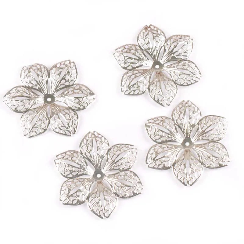 10pcs Gold Silver Connectors Hollow Flower Filigree Wraps For DIY Scrapbook Jewelry Making Home Decor Metal Crafts 43mm yk0782 Qme