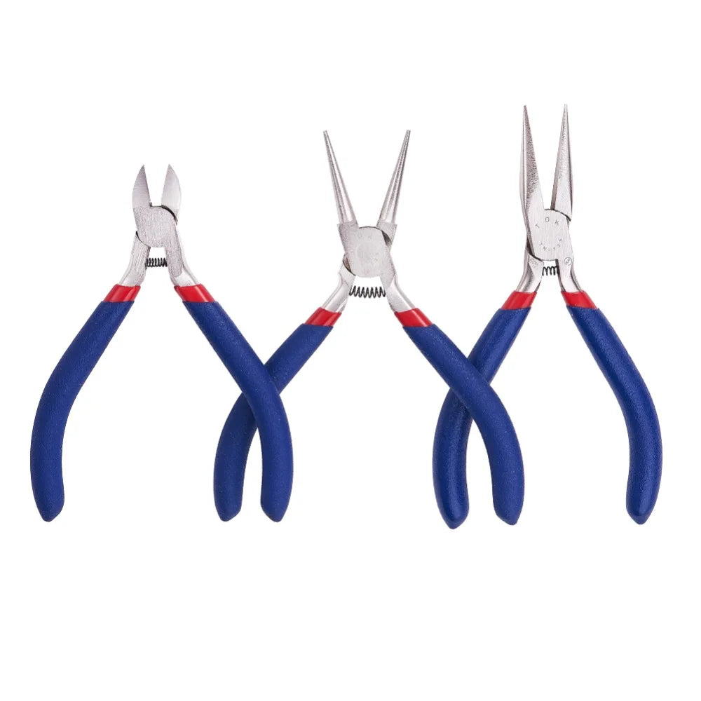 Pandahall Jewelry Pliers Sets Carbon-Hardened Steel Side Cutting Round/Bent/Long Chain Nose Pliers DIY Making Jewelry Tools Qme 3Pcs