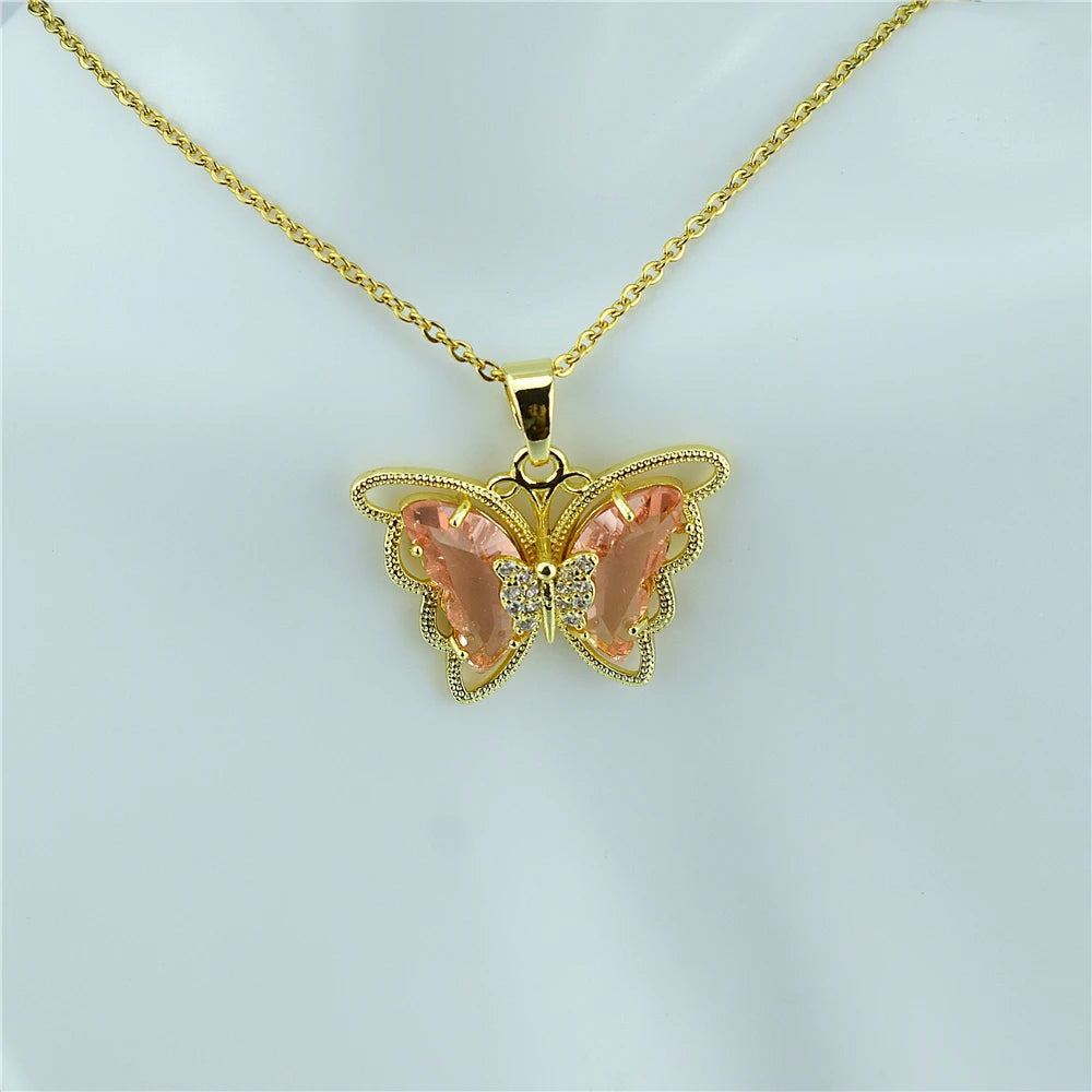 New Fashion Sweet Women Girl Heart Crystal Butterfly Pendant Necklace Jewelry Elegant Charm Jewelry Gifts Accessories Wholesale Qme 6
