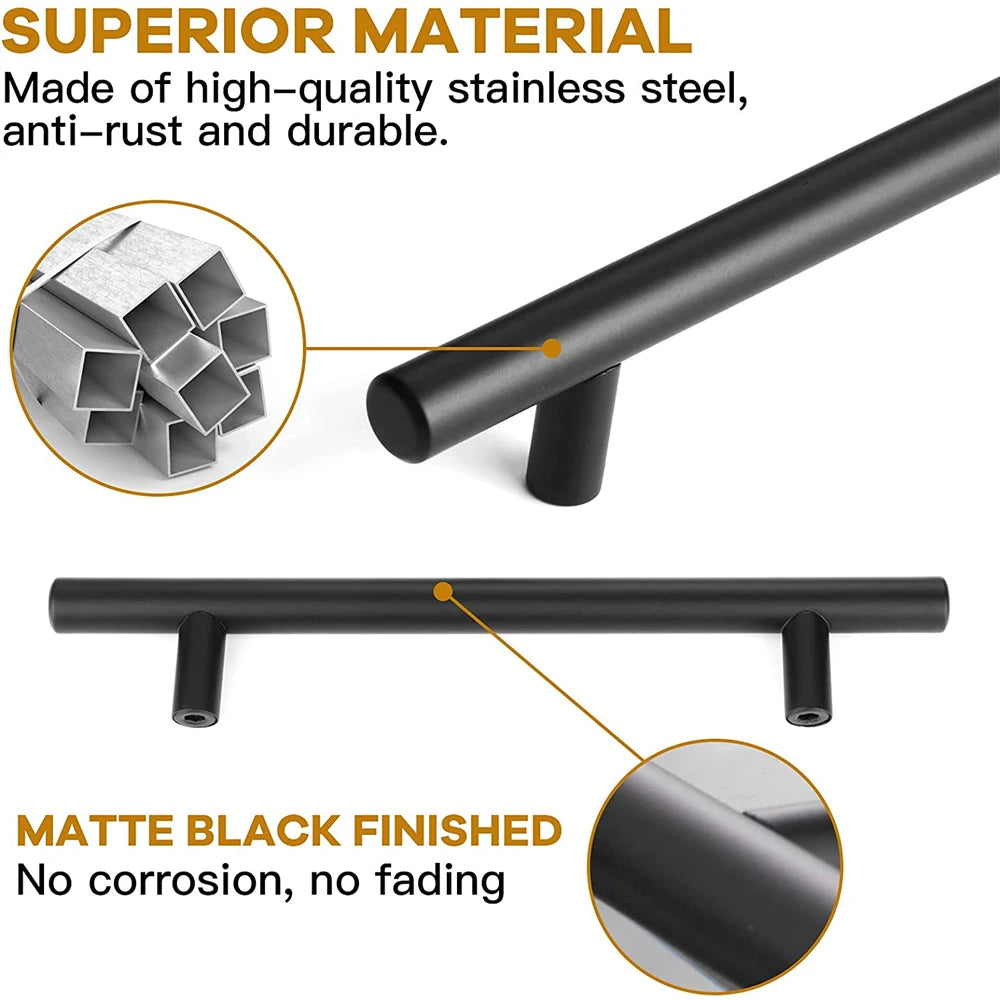 Kitchen Cabinet Pulls Furniture Drawer Handles Stainless Steel T Bar Straight Wardrobe Door Knobs Black Silver Cupboard Handle Qme