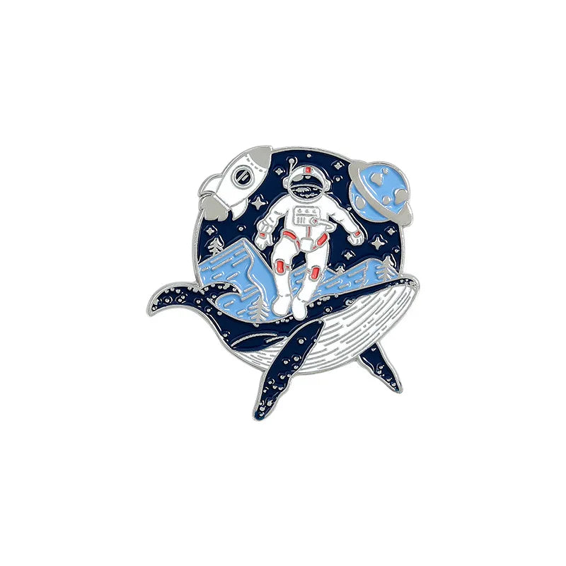 Cosmic Galaxy Astronaut Whale Enamel Lapel Pins Space Brooches Need My Space Badges Plante Pins Up Space Lover Jewelry Wholesale Qme silvery5