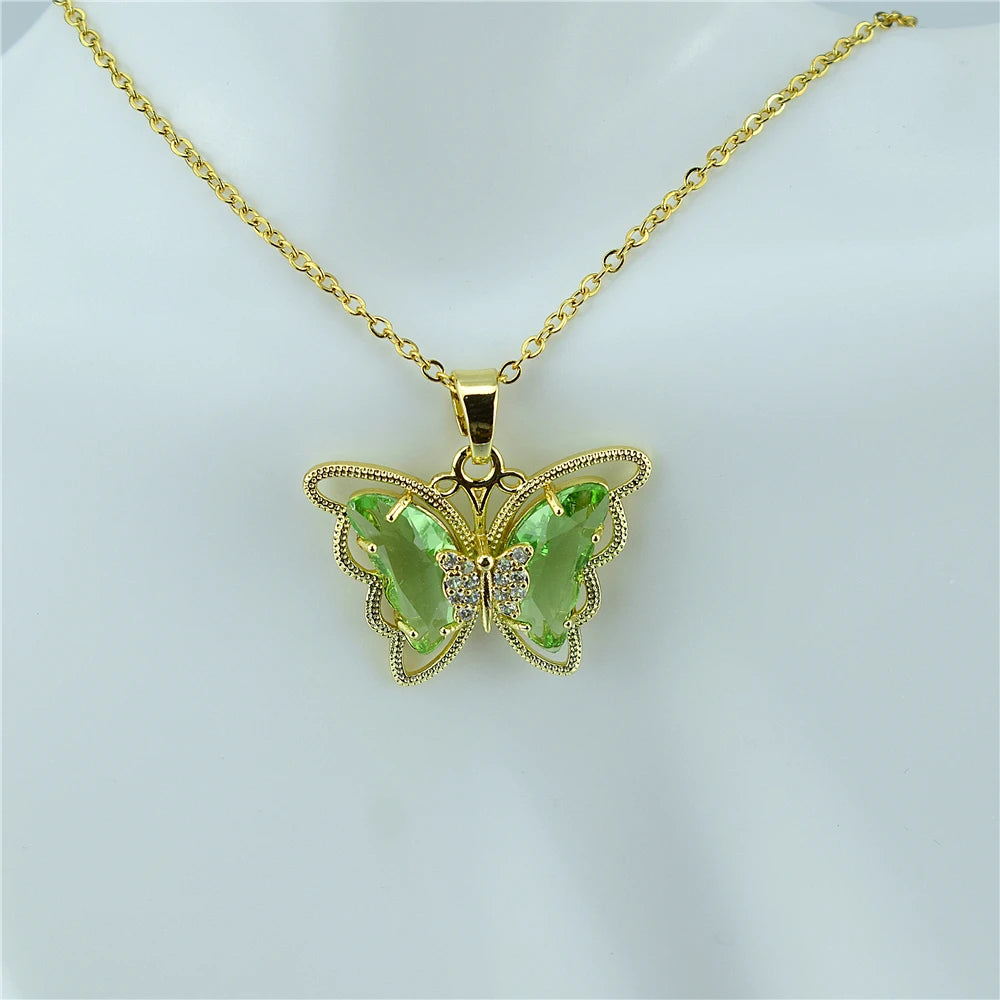 New Fashion Sweet Women Girl Heart Crystal Butterfly Pendant Necklace Jewelry Elegant Charm Jewelry Gifts Accessories Wholesale Qme 2