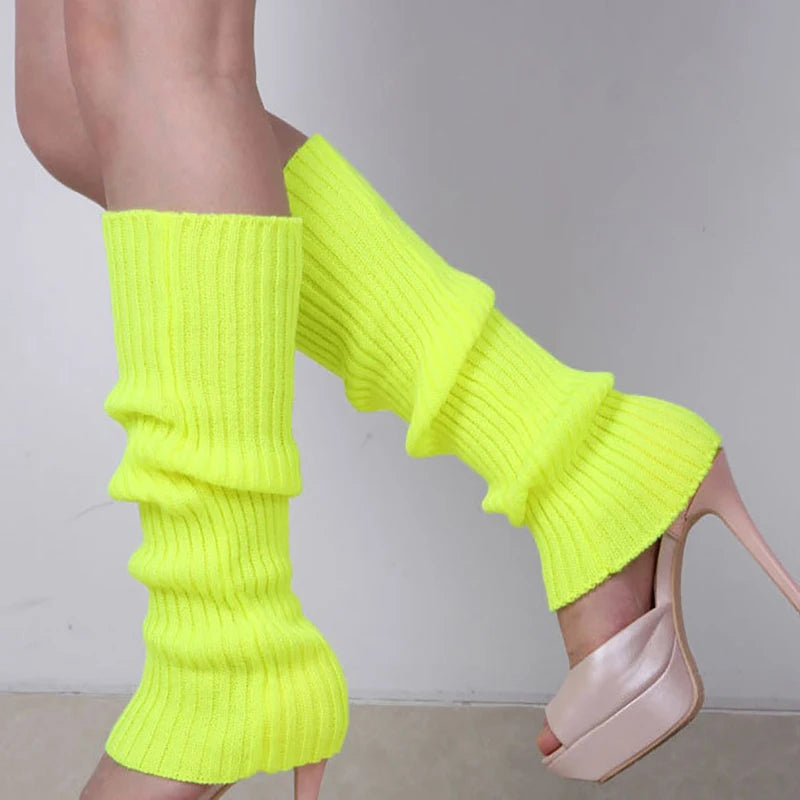 Women Knit Winter Leg Warmers Loose Style Lady Boot Knee Stockings Leggings Warm Boots Leg Punk Solid Black Cool Knit Long Socks Qme YELLOW Length -40cm
