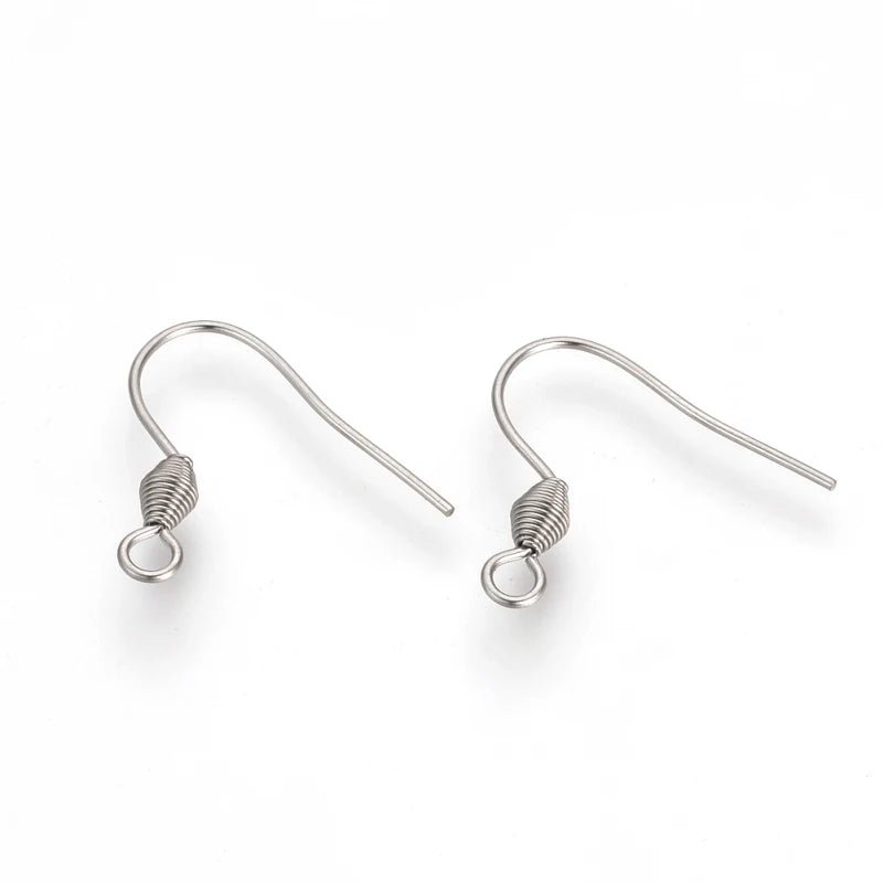 20Pcs Stainless Steel French Style Ear Wire Fish Hook Earring Earwires with Coil for DIY Dangle Earring Jewelry Making Qme Default Title
