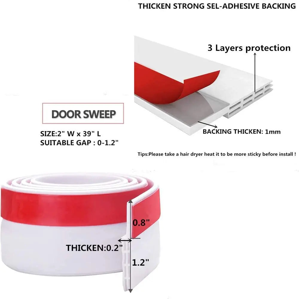 Under Door Draft Stopper Strong Adhesive Dust and Noise Insulation Weather Stripping Energy Saving Wind Blocker Seal Tool Qme