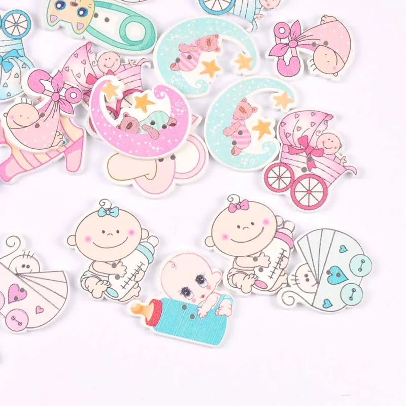 25Pcs Mixed Pink/blue Baby Painted Wood Buttons For Clothing Scrapbooking DIY Crafts Sewing Supplies Kids Garment Decor m2654 Qme