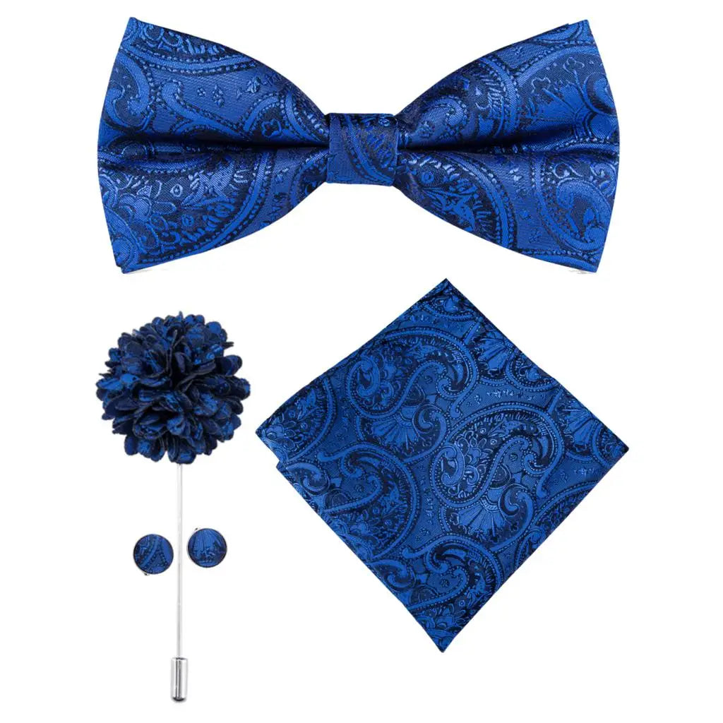 Hi-tie Silk Men's Bowtie Pocket Square Cufflinks Brooch Jacquard Qme LH0786-0060