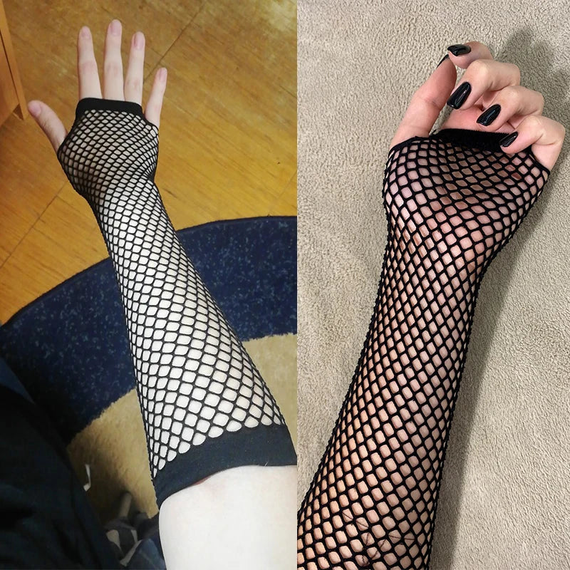 Women Fashion Neon Fishnet Fingerless Long Gloves Leg Arm Cuff Party Qme