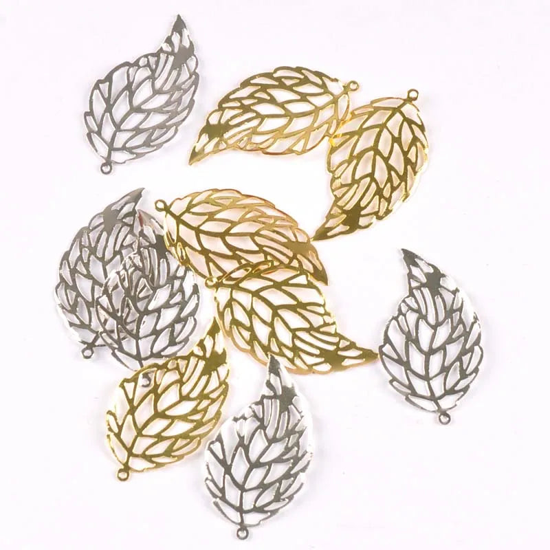 20pcs Metal Crafts Gold Silver Leaf Filigree Wraps Flower Connectors For DIY Scrapbook Home Decoration Handcraft 41x22mm yk0775 Qme