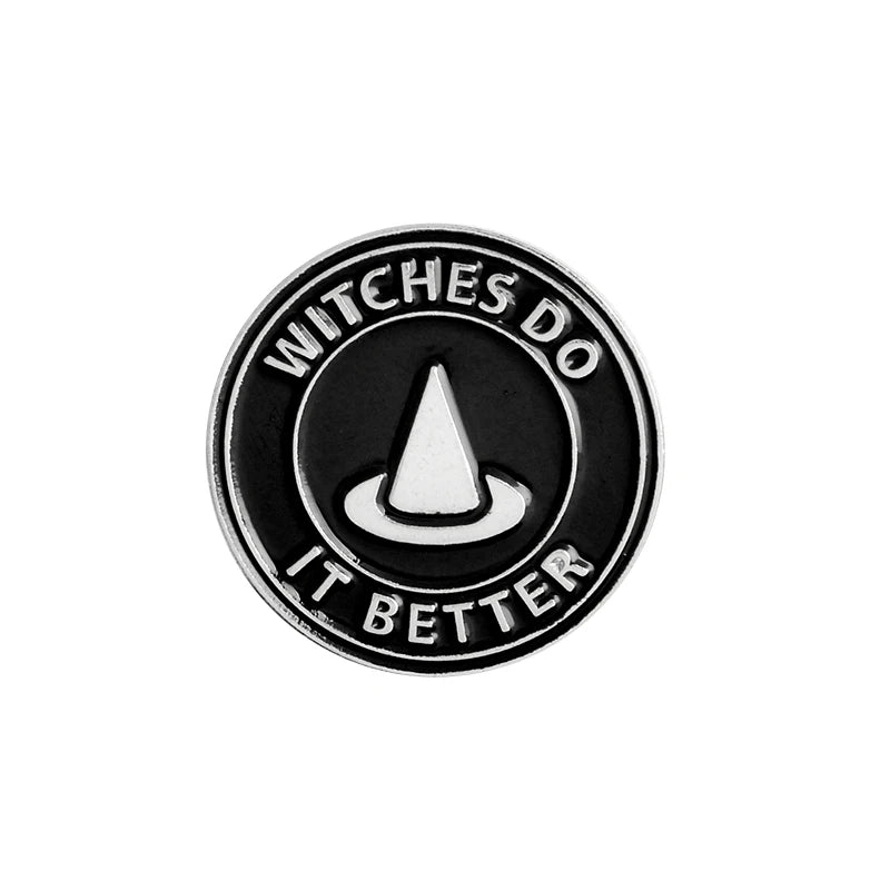 Witch Enamel Pins Collection Witch Hat and Cat Frog Pins Up Crescent Moon Black Gothic Lapel Pin Wiccan Brooches Witches Jewelry Qme style 17