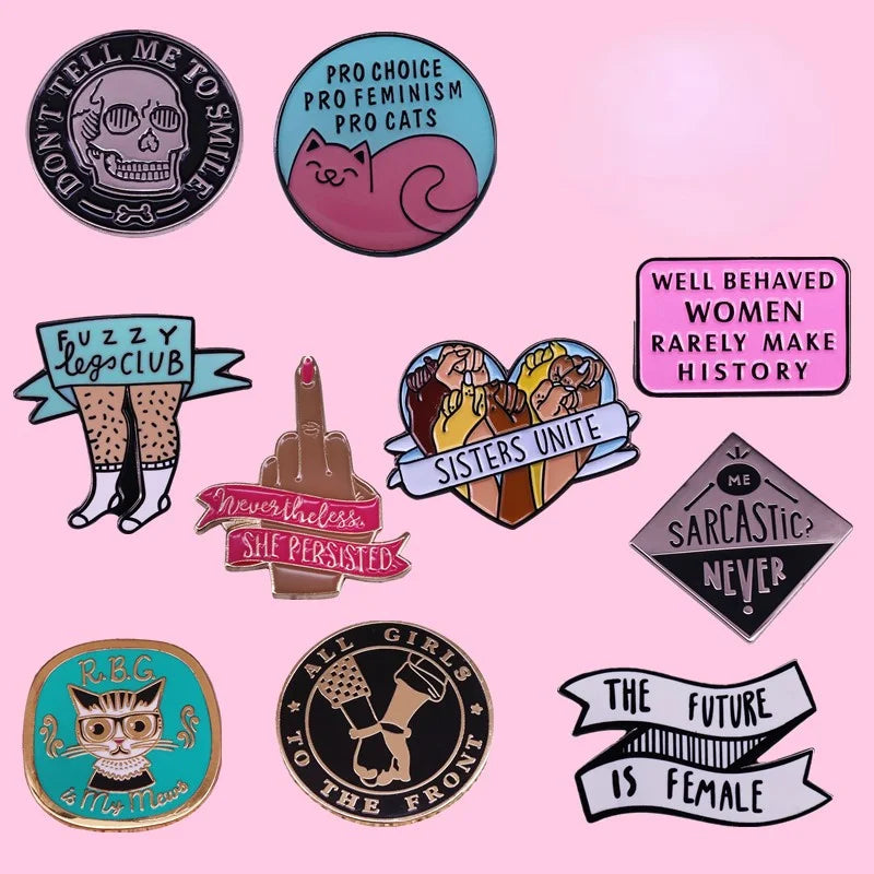Feminist Enamel Pin Brooches Feminist Motivational Metal Brooch Pins Denim Hat Badge Collar Jewelry Gift for Women Wholesale Qme