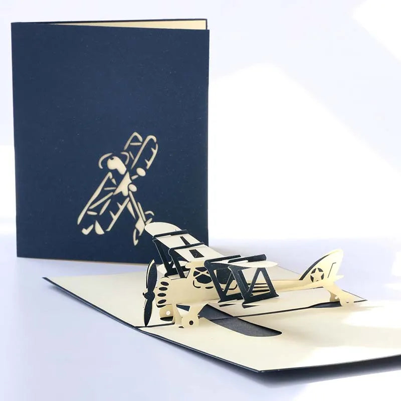 Train Aircraft Sailboat 3D Pop-Up Graduation Creative Greeting Card Production Vintage Postcard Gift Boy's Birthday Thanksgiving Qme