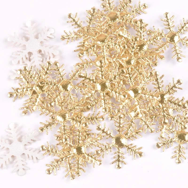 50pcs 15-40mm White Fake Snowflake Christmas Wedding Decoration DIY Scene New Year Xmas Tree Window Scrapbooking Decor c2324 Qme 40mm gold