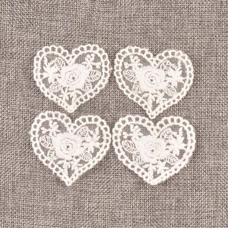 10Pcs Heart Embroidery Lace Applique Mesh Trim White Patch For Garment Accessories Decoration Sew On Guipure Lace Fabric c0991 Qme