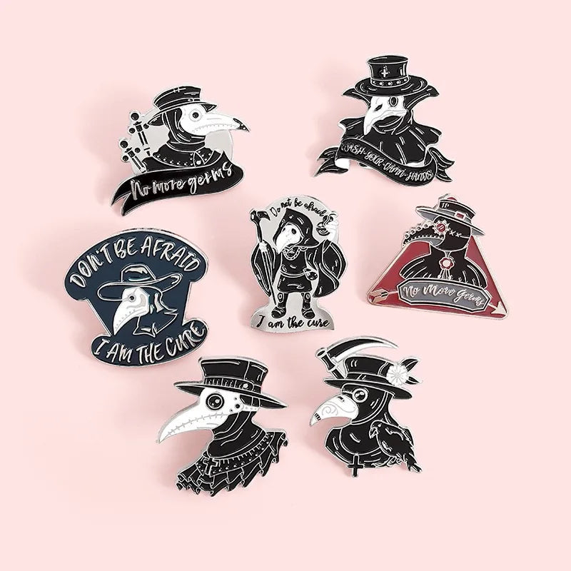 Punk Plague Doctor Enamel Lapel Pins Gothic Brooches Badges Black Death Fashion Pins Gifts for Nurse Friends Jewelry Wholesale Qme