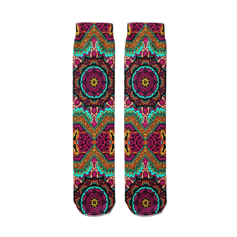 Creative Abstract 3D Mandala Socks Funny Kawaii Woman Cotton Unisex Qme style1 One Size China Mainland