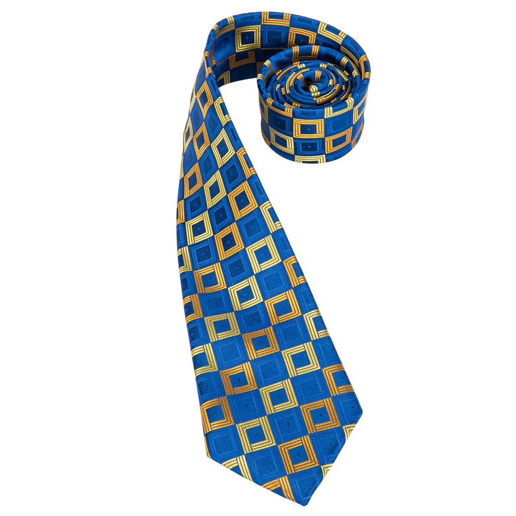 Hi-tie Yellow Blue Plaid Men's Tie Luxury Large Necktie Men Fashion Qme