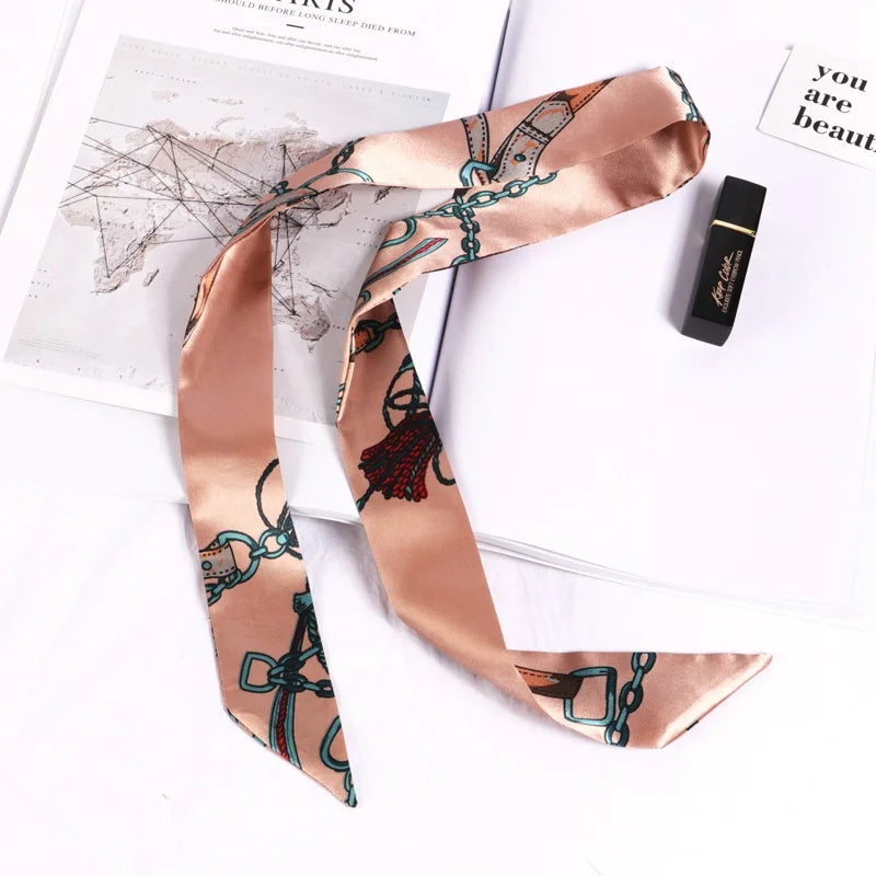 Print Flower Small Scarf Women Handle Bag Ribbons Fashion Head Long