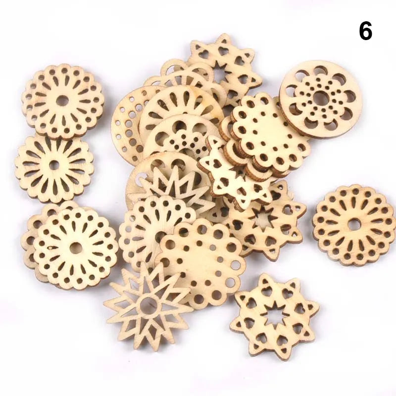 50Pcs Mix Pattern Wood Slices DIY Scrapbook Crafts Supplies Unfinished Wooden Home Decorations Handmade Ornament 25-30mm m2204 Qme 6