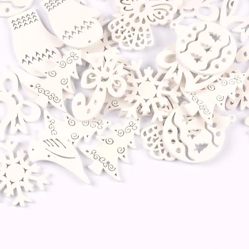 20pcs white Angel/Snowflake/Christmas tree Wood DIY Christmas Tree Ornament Scrapbooking Decoration Ornament m2268 Qme
