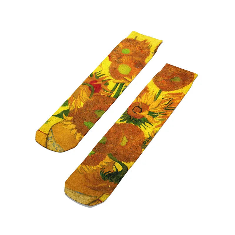 Van Gogh Mural World Famous Painting Sunflower Socks Men Novelty Qme
