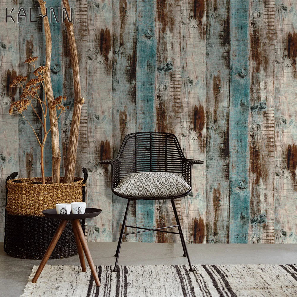 Vintage Wood Self Adhesive Paper Removable Peel Stick Wallpaper Blue Qme