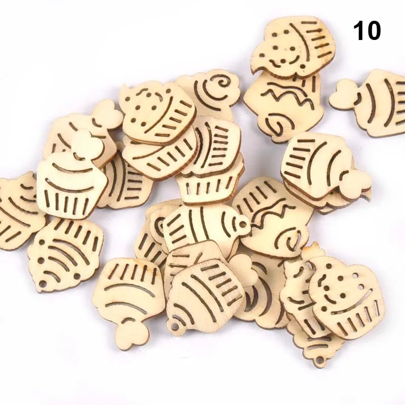 50Pcs Mix Pattern Wood Slices DIY Scrapbook Crafts Supplies Unfinished Wooden Home Decorations Handmade Ornament 25-30mm m2204 Qme 10