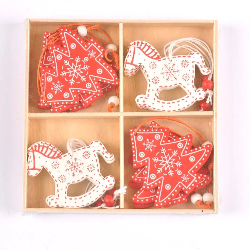 12Pcs/box New Cartoon Christmas Decorations Wooden Pendant Xmas Tree Hanging Ornaments Handmade Home Supplies Kid Gifts c2729 Qme 5