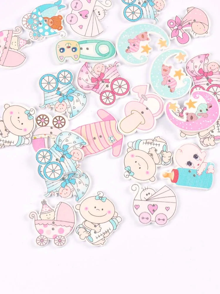 25Pcs Mixed Pink/blue Baby Painted Wood Buttons For Clothing Scrapbooking DIY Crafts Sewing Supplies Kids Garment Decor m2654 Qme