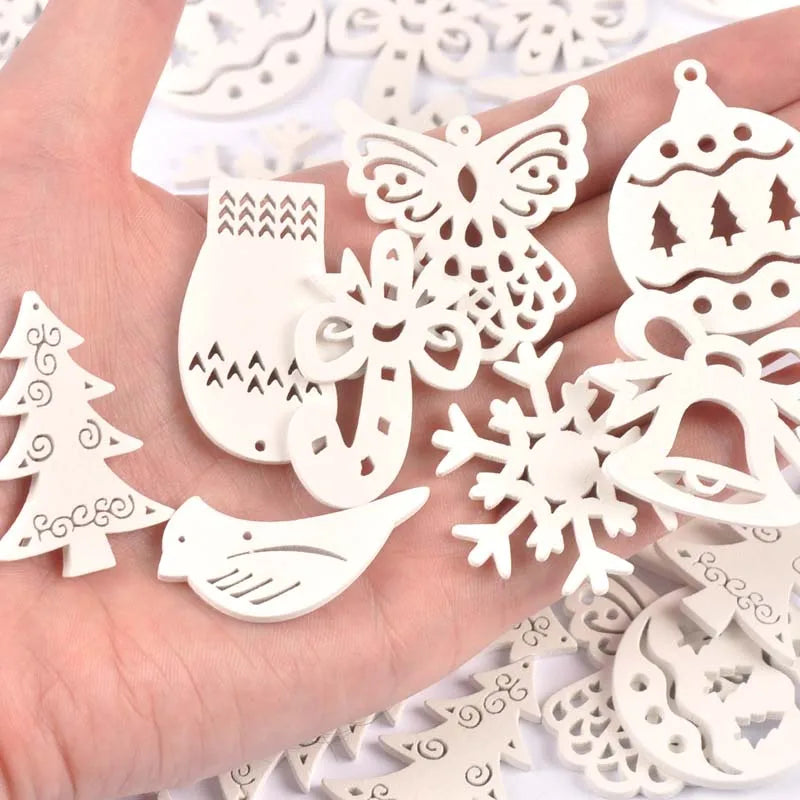 20pcs white Angel/Snowflake/Christmas tree Wood DIY Christmas Tree Ornament Scrapbooking Decoration Ornament m2268 Qme Default Title