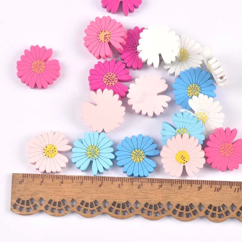25pcs 21.5mm Multicolor Chrysanthemum Wood Craft Wooden Spacer Beads Pacifier Clip DIY Jewelry Making Bracelet Accessories m2238 Qme