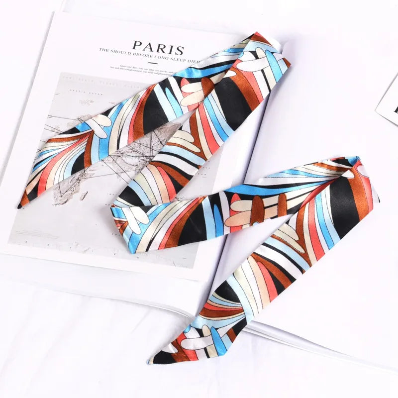 Print Flower Small Scarf Women Handle Bag Ribbons Fashion Head Long Qme SJ-S32