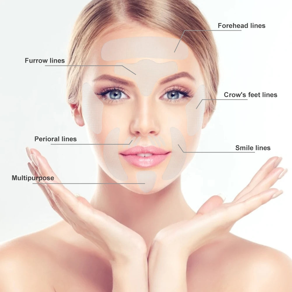 256PCS Reusable Facial Patch Forehead Petal Anti Wrinkle Fine Lines Remover Strips Silicone Neck Eye Sticker Smooth Face Lifting Qme