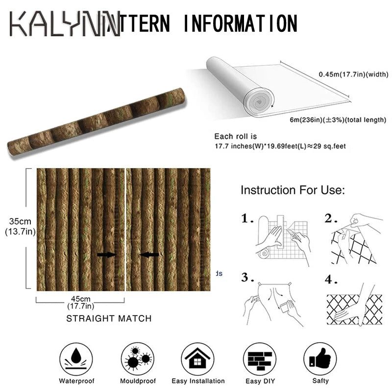 Vinyl 3D Log Cabin Self Adhesive Wallpaper 6m Peel Stick Contact Qme