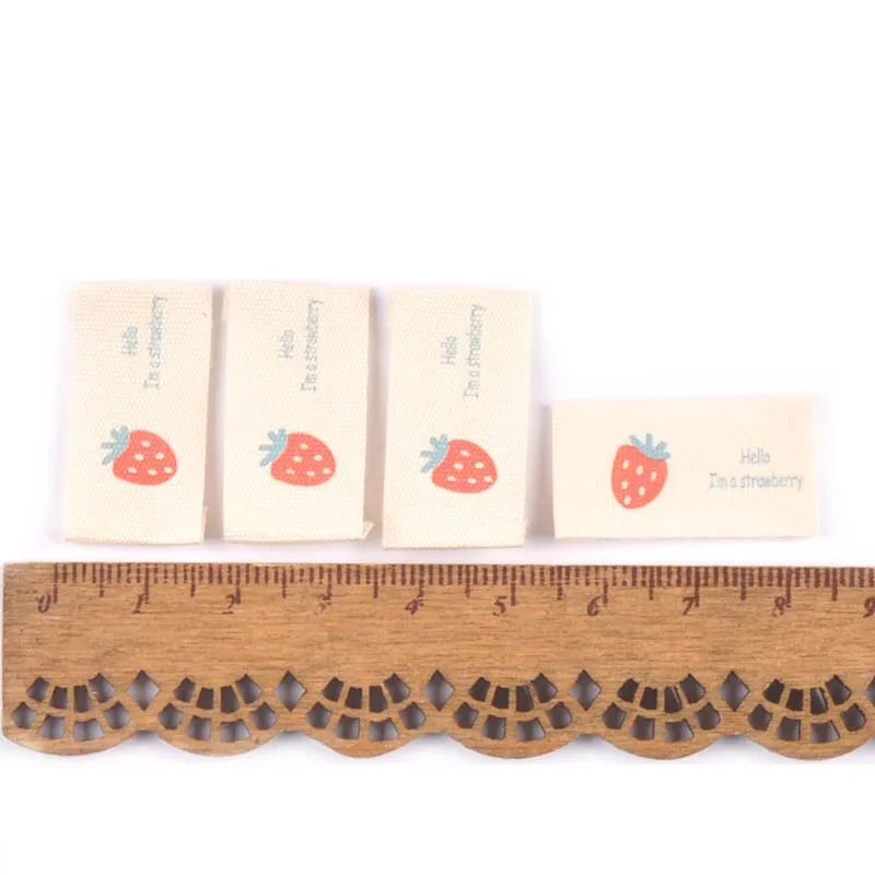 50Pcs Fruits Printed Cherry/Grape/Strawberry Labels Sewing Accessories Washable Care Bags Clothes Handmade Crafts Garment Tags Qme 2