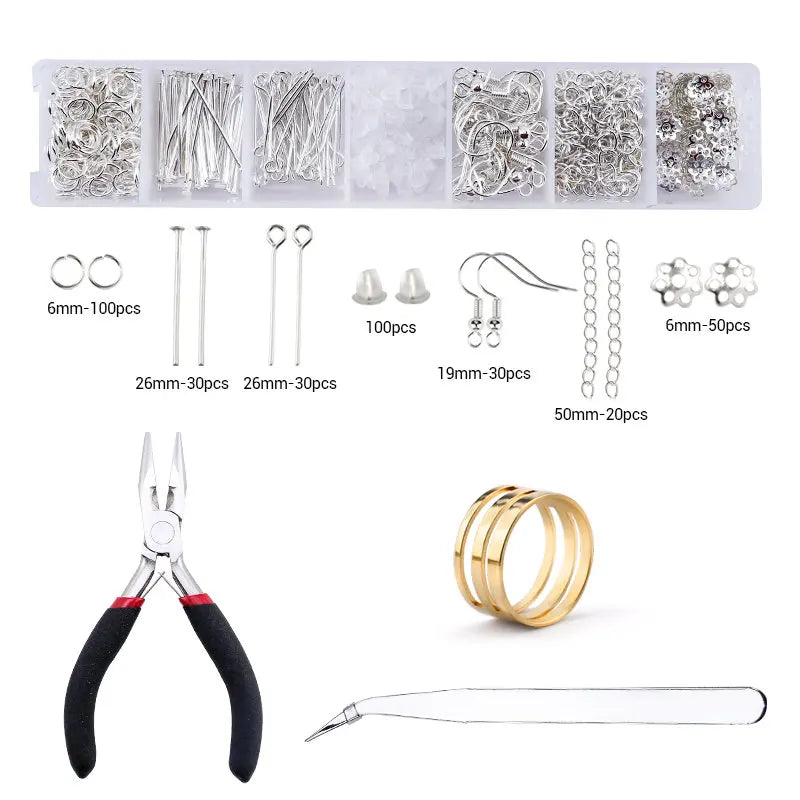 Jewelry Making Supplies Kit with Jewelry Tools Open Jump Rings Lobster Clasps Crimp Beads Screw Head Pins Eye Pins Earing Hooks Qme 1