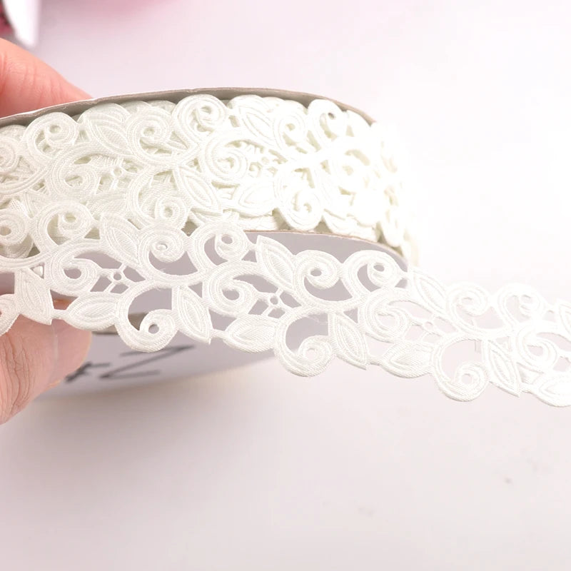 2.5cm Flower Ribbons For Crafts DIY Embroidered Decoration Sewing Accessories Scrapbooking Lace Ribbon Handmade Materials c2422 Qme 2 5 yards