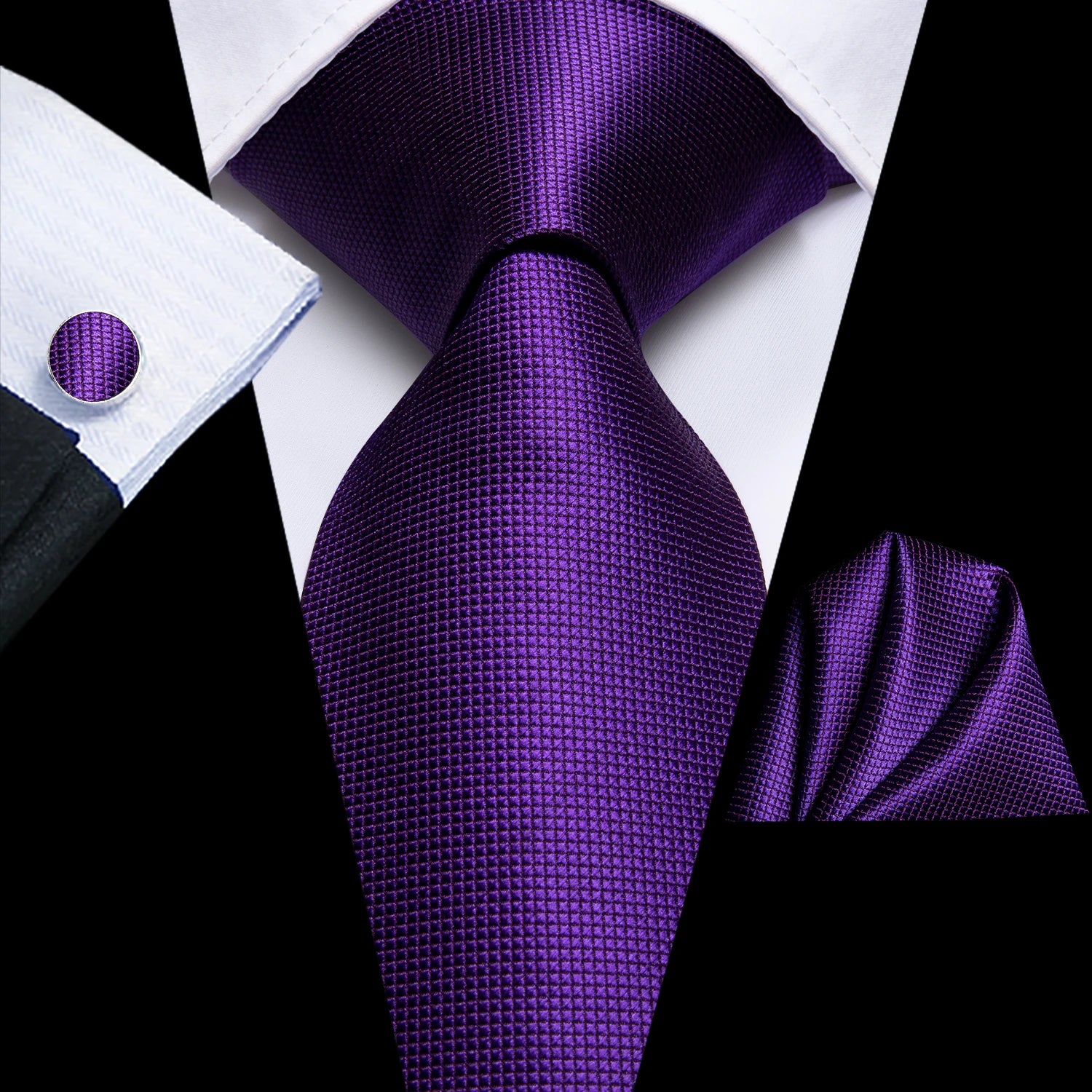Hi-tie Light Purple Solid Silk Wedding Tie Men Hanky Cufflink Necktie