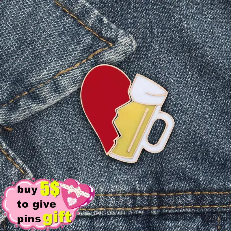 2pcs/set Broken Heart Wine Bottle Enamel Pins Fashion Love Brooch for Lover Denim Jackets Metal Badge Pin Backpack Jewelry Gifts Qme