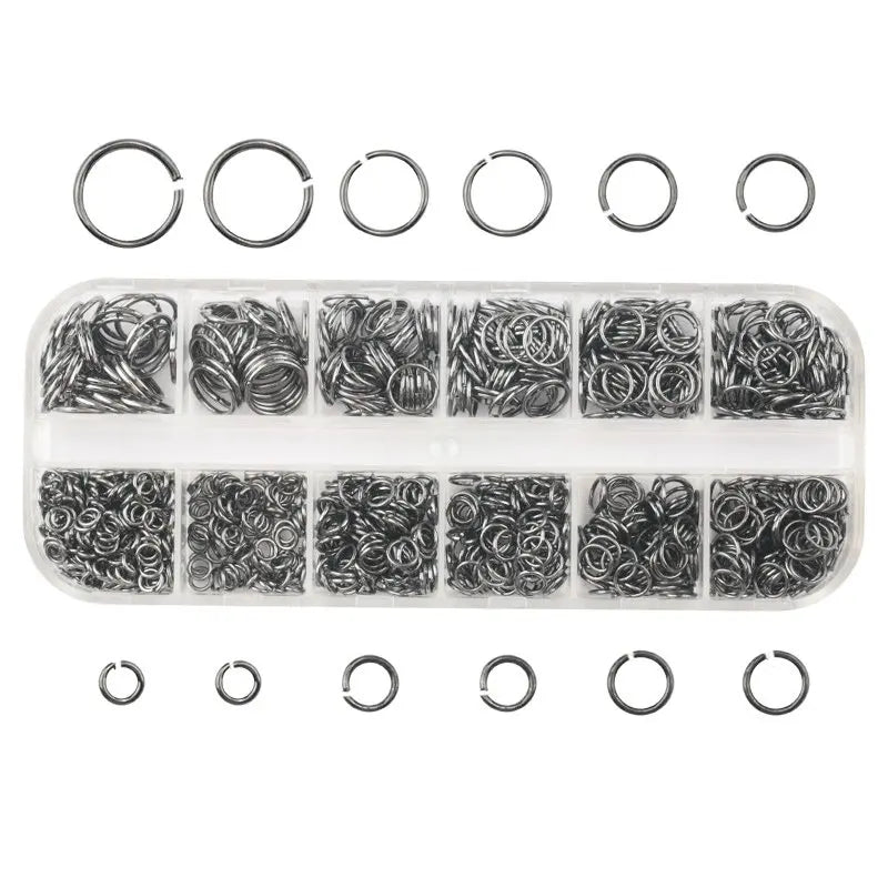 1050Pcs 0.7mm plated color Open Jump Rings Mixed 4mm 5mm 6mm 7mm 8mm 10mm iron Split Rings For DIY Jewelry Making 6 colors Qme gun black box 13x5x1.5cm