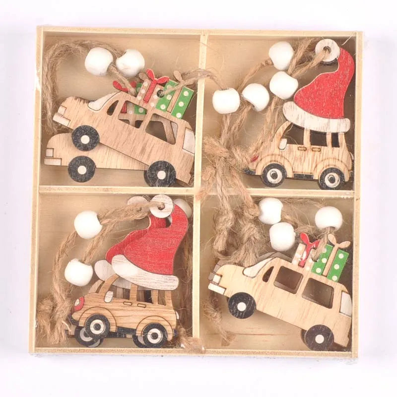 12Pcs/box New Cartoon Christmas Decorations Wooden Pendant Xmas Tree Hanging Ornaments Handmade Home Supplies Kid Gifts c2729 Qme 4
