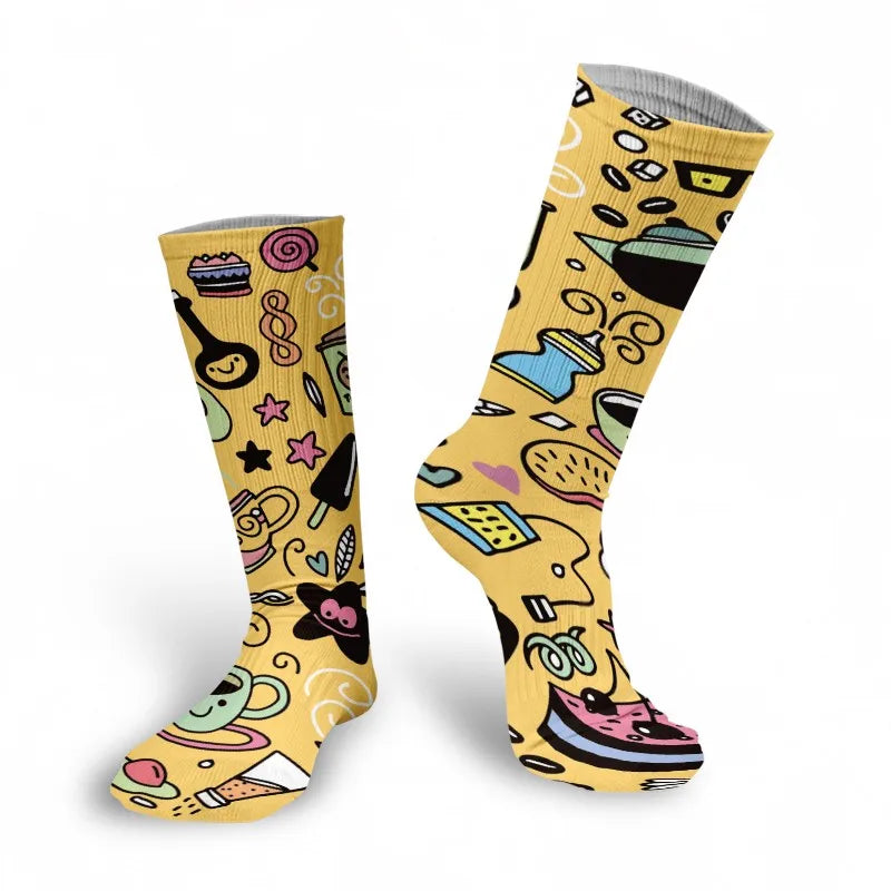 Mens Sock Funny Cartoon Doodle Pattern Hip Hop Cool Socks Women Happy Qme style10 One Size China Mainland