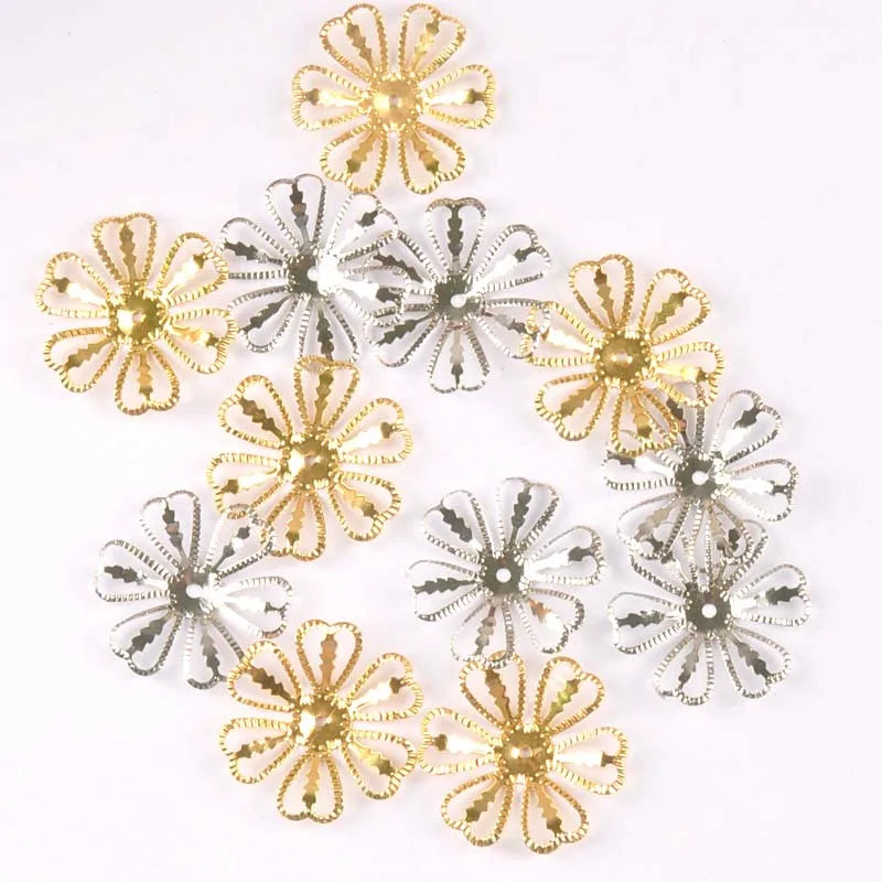Silver Gold Hollow Metal Crafts Flowers Connectors Wraps Filigree For Scrapbook DIY Embellishment Home Decor 26mm 20pcs Yk0762-5 Qme 5 mix